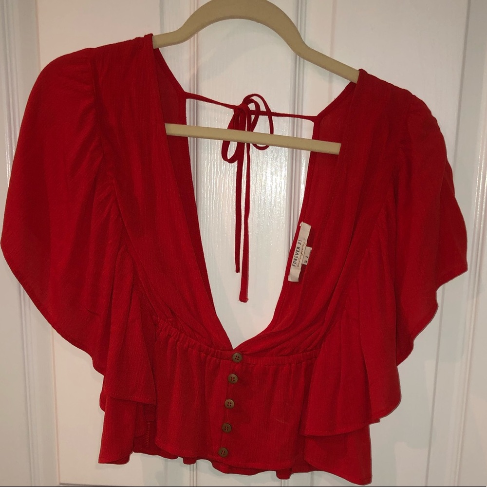 Red flowy cropped blouse